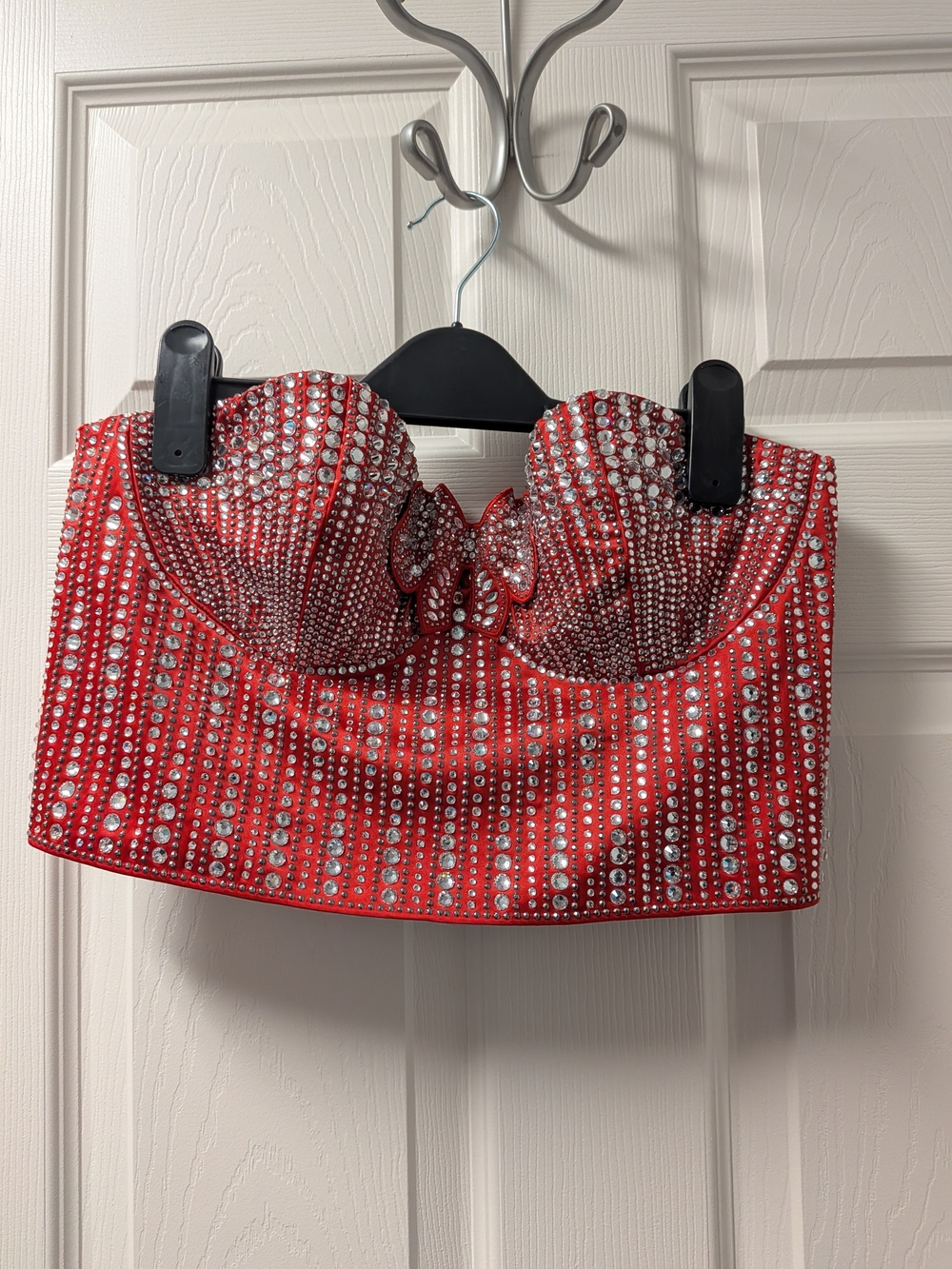 Victoria's Secret Strapless Satin Red Rhinestone Bustier Crop Top